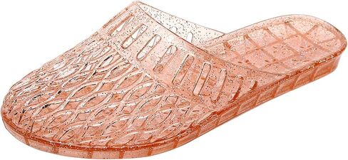 Womens Jelly Shoes, White Jellies Sandals Glitter Clear Flats Slip On Summer Beach Slippers Transparent Closed Toe Soft Slide in Saudi Arabia