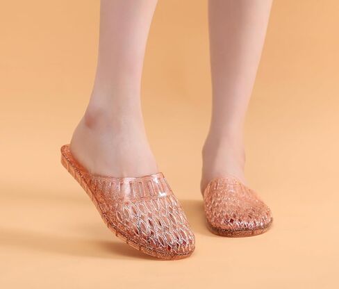 Womens Jelly Shoes, White Jellies Sandals Glitter Clear Flats Slip On Summer Beach Slippers Transparent Closed Toe Soft Slide in Saudi Arabia