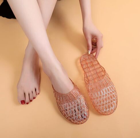 Womens Jelly Shoes, White Jellies Sandals Glitter Clear Flats Slip On Summer Beach Slippers Transparent Closed Toe Soft Slide in Saudi Arabia