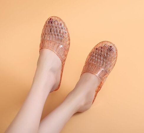 Womens Jelly Shoes, White Jellies Sandals Glitter Clear Flats Slip On Summer Beach Slippers Transparent Closed Toe Soft Slide in Saudi Arabia
