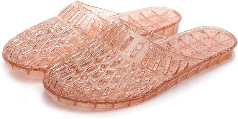 Womens Jelly Shoes, White Jellies Sandals Glitter Clear Flats Slip On Summer Beach Slippers Transparent Closed Toe Soft Slide in Saudi Arabia