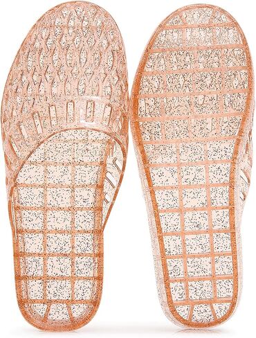 Womens Jelly Shoes, White Jellies Sandals Glitter Clear Flats Slip On Summer Beach Slippers Transparent Closed Toe Soft Slide in Saudi Arabia