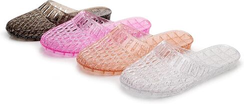 Womens Jelly Shoes, White Jellies Sandals Glitter Clear Flats Slip On Summer Beach Slippers Transparent Closed Toe Soft Slide in Saudi Arabia