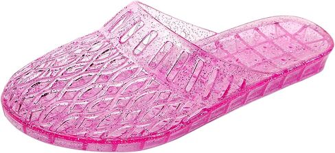 Womens Jelly Shoes, White Jellies Sandals Glitter Clear Flats Slip On Summer Beach Slippers Transparent Closed Toe Soft Slide in Saudi Arabia