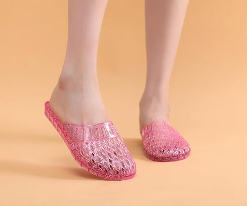 Womens Jelly Shoes, White Jellies Sandals Glitter Clear Flats Slip On Summer Beach Slippers Transparent Closed Toe Soft Slide in Saudi Arabia