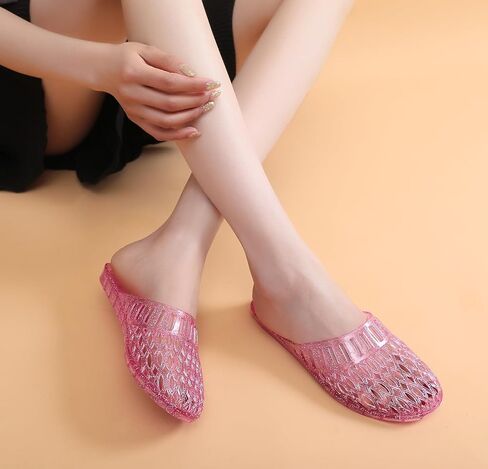 Womens Jelly Shoes, White Jellies Sandals Glitter Clear Flats Slip On Summer Beach Slippers Transparent Closed Toe Soft Slide in Saudi Arabia