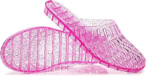 Womens Jelly Shoes, White Jellies Sandals Glitter Clear Flats Slip On Summer Beach Slippers Transparent Closed Toe Soft Slide in Saudi Arabia