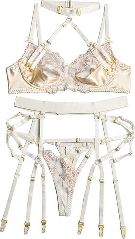 Aranmei المرأة مثير المختنق الرباط مجموعة الملابس الداخلية الساتان الدانتيل المطرزة Underwired رفع البرازيلي واللباس الداخلي in Kuwait