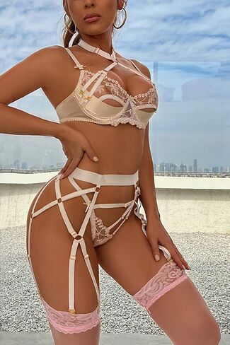 Aranmei المرأة مثير المختنق الرباط مجموعة الملابس الداخلية الساتان الدانتيل المطرزة Underwired رفع البرازيلي واللباس الداخلي in Kuwait
