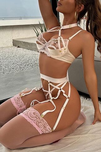 Aranmei المرأة مثير المختنق الرباط مجموعة الملابس الداخلية الساتان الدانتيل المطرزة Underwired رفع البرازيلي واللباس الداخلي in Kuwait