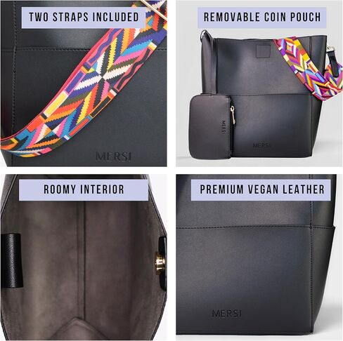 محفظة Demi Bucket - حقيبة دلو من الجلد النباتي مع حقيبة صغيرة قابلة للفصل - حزامان للكتف قابلان للتعديل in Kuwait