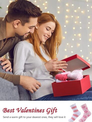 يونيتايب 16 زوجًا من الجوارب المخملية لعيد الحب للنساء، جوارب زغبية دافئة ناعمة ودافئة للفتيات البالغات في الشتاء في الداخل والمنزل، زهري وابيض، مقاس M in Kuwait