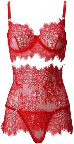 Lingerie for Women Garter Set High Waisted Lingerie Bra and Panty Sets Lace Babydoll in Saudi Arabia