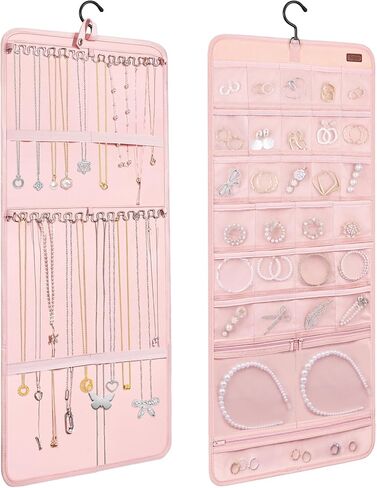 Sopito Hanging Jewelry Organizer, Foldable Jewelry Holder Organizer Dual-Sided with Hanger Metal Hooks for Earrings Necklaces Rings in Kuwait