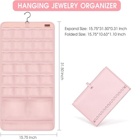 Sopito Hanging Jewelry Organizer, Foldable Jewelry Holder Organizer Dual-Sided with Hanger Metal Hooks for Earrings Necklaces Rings in Kuwait