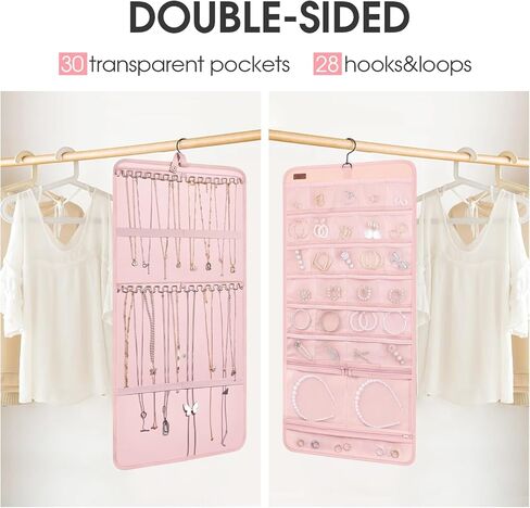Sopito Hanging Jewelry Organizer, Foldable Jewelry Holder Organizer Dual-Sided with Hanger Metal Hooks for Earrings Necklaces Rings in Kuwait