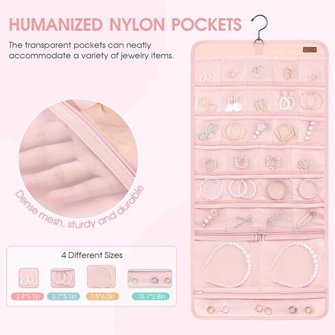 Sopito Hanging Jewelry Organizer, Foldable Jewelry Holder Organizer Dual-Sided with Hanger Metal Hooks for Earrings Necklaces Rings in Kuwait