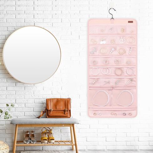 Sopito Hanging Jewelry Organizer, Foldable Jewelry Holder Organizer Dual-Sided with Hanger Metal Hooks for Earrings Necklaces Rings in Kuwait