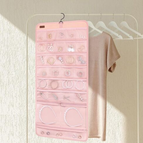 Sopito Hanging Jewelry Organizer, Foldable Jewelry Holder Organizer Dual-Sided with Hanger Metal Hooks for Earrings Necklaces Rings in Kuwait