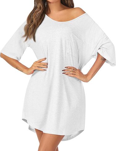 قميص نوم نسائي من Riyiper قطعتين، ملابس نوم بأكمام قصيرة، قميص نوم مريح برقبة على شكل حرف V مع جيوب، ثوب نوم فضفاض ومريح in Kuwait