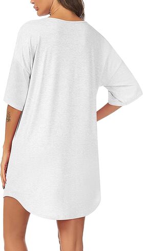 قميص نوم نسائي من Riyiper قطعتين، ملابس نوم بأكمام قصيرة، قميص نوم مريح برقبة على شكل حرف V مع جيوب، ثوب نوم فضفاض ومريح in Kuwait