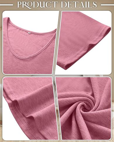 قميص نوم نسائي من Riyiper قطعتين، ملابس نوم بأكمام قصيرة، قميص نوم مريح برقبة على شكل حرف V مع جيوب، ثوب نوم فضفاض ومريح in Kuwait