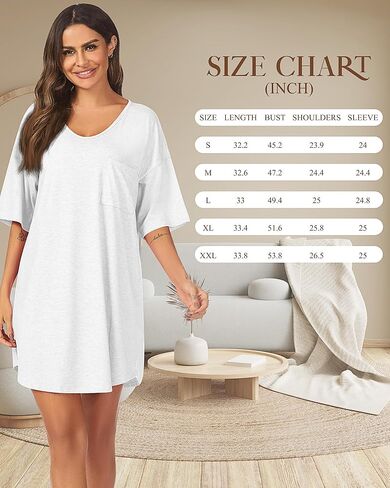 قميص نوم نسائي من Riyiper قطعتين، ملابس نوم بأكمام قصيرة، قميص نوم مريح برقبة على شكل حرف V مع جيوب، ثوب نوم فضفاض ومريح in Kuwait