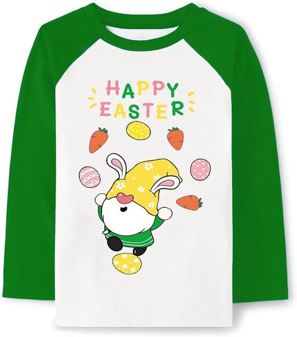 Tkria Boys Girls Easter Day Bunny Egg Hunt Shirts Raglan Long Sleeve Monster Truck Excavator Gnome Rainbow Top for Kid 2-10T in Saudi Arabia