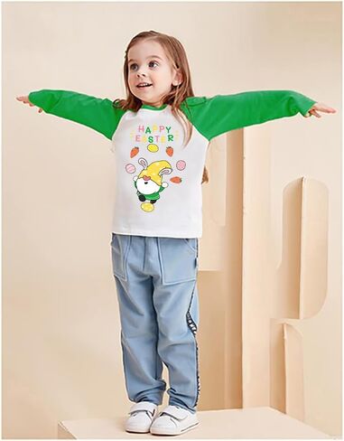 Tkria Boys Girls Easter Day Bunny Egg Hunt Shirts Raglan Long Sleeve Monster Truck Excavator Gnome Rainbow Top for Kid 2-10T in Saudi Arabia