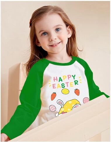 Tkria Boys Girls Easter Day Bunny Egg Hunt Shirts Raglan Long Sleeve Monster Truck Excavator Gnome Rainbow Top for Kid 2-10T in Saudi Arabia
