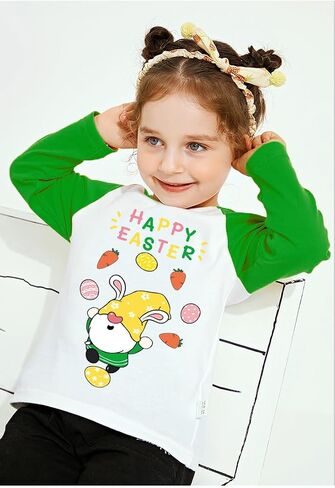 Tkria Boys Girls Easter Day Bunny Egg Hunt Shirts Raglan Long Sleeve Monster Truck Excavator Gnome Rainbow Top for Kid 2-10T in Saudi Arabia