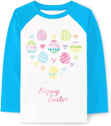 Tkria Boys Girls Easter Day Bunny Egg Hunt Shirts Raglan Long Sleeve Monster Truck Excavator Gnome Rainbow Top for Kid 2-10T in Saudi Arabia