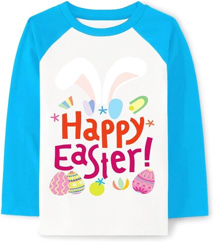 Tkria Boys Girls Easter Day Bunny Egg Hunt Shirts Raglan Long Sleeve Monster Truck Excavator Gnome Rainbow Top for Kid 2-10T in Kuwait