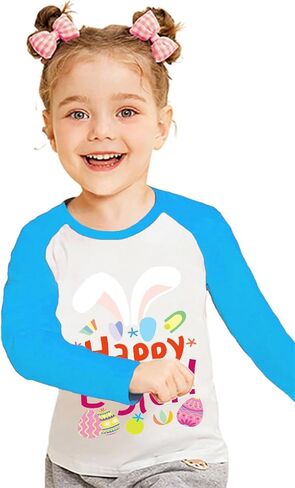 Tkria Boys Girls Easter Day Bunny Egg Hunt Shirts Raglan Long Sleeve Monster Truck Excavator Gnome Rainbow Top for Kid 2-10T in Kuwait