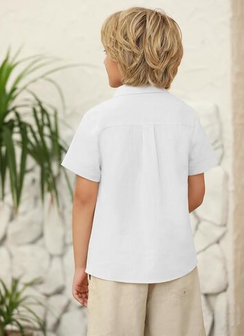 قميص Hestenve Kid Boys بأزرار سفلية من القطن والكتان قميص صيفي كاجوال بأكمام قصيرة in Saudi Arabia