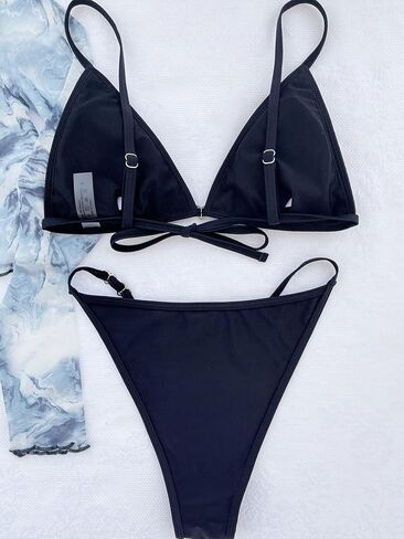 ملابس سباحة نسائية من GORGLITTER بيكيني على شكل حلقة وربطة عنق مثلثة ذات قصة عالية in Kuwait