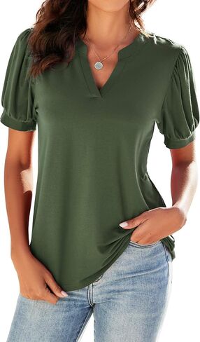 Neineiwu Women Dressy Casual V-Neck T-Shirts Loose Puff Short-Sleeve Tops Tunic Blouse in Saudi Arabia
