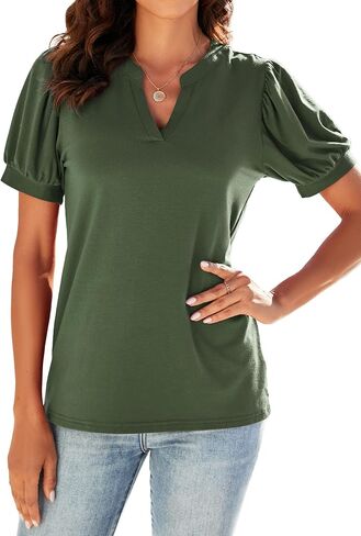 Neineiwu Women Dressy Casual V-Neck T-Shirts Loose Puff Short-Sleeve Tops Tunic Blouse in Saudi Arabia