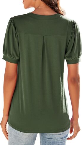 Neineiwu Women Dressy Casual V-Neck T-Shirts Loose Puff Short-Sleeve Tops Tunic Blouse in Saudi Arabia