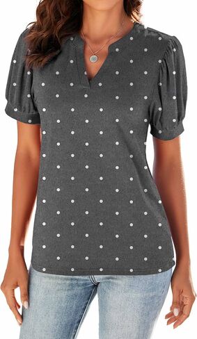 Neineiwu Women Dressy Casual V-Neck T-Shirts Loose Puff Short-Sleeve Tops Tunic Blouse in Saudi Arabia