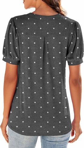 Neineiwu Women Dressy Casual V-Neck T-Shirts Loose Puff Short-Sleeve Tops Tunic Blouse in Saudi Arabia