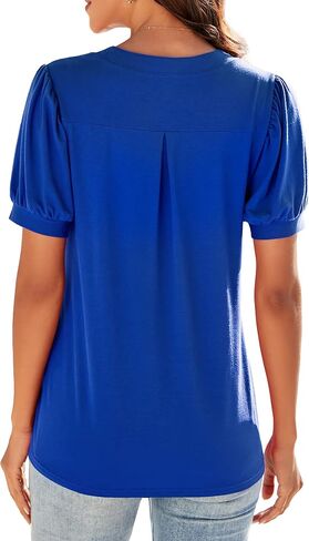 Neineiwu Women Dressy Casual V-Neck T-Shirts Loose Puff Short-Sleeve Tops Tunic Blouse in Saudi Arabia
