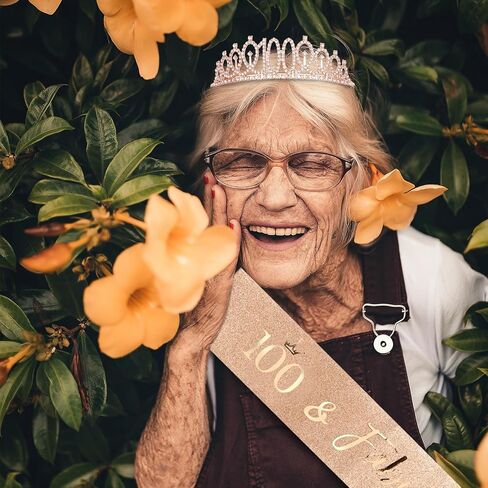 CIEHER 100th Birthday Crown + 100 & Fabulous Birthday Sash + Pearl Pin Set, 100th Birthday Gifts for Women Friends 100th Birthday Decorations Women Happy 100th Birthday Party Supplies in Kuwait