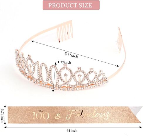 CIEHER 100th Birthday Crown + 100 & Fabulous Birthday Sash + Pearl Pin Set, 100th Birthday Gifts for Women Friends 100th Birthday Decorations Women Happy 100th Birthday Party Supplies in Kuwait