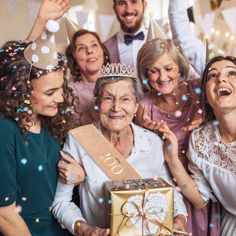 CIEHER 100th Birthday Crown + 100 & Fabulous Birthday Sash + Pearl Pin Set, 100th Birthday Gifts for Women Friends 100th Birthday Decorations Women Happy 100th Birthday Party Supplies in Kuwait