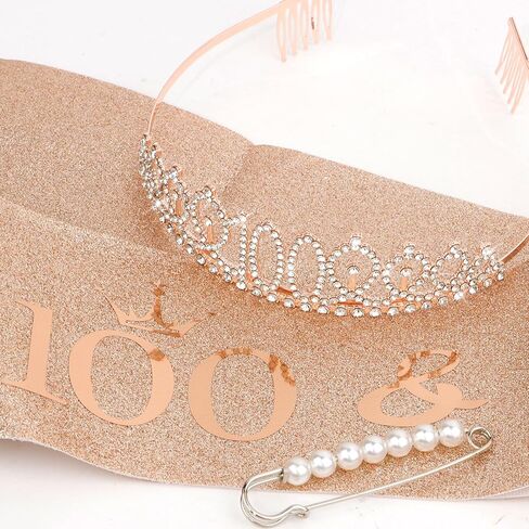 CIEHER 100th Birthday Crown + 100 & Fabulous Birthday Sash + Pearl Pin Set, 100th Birthday Gifts for Women Friends 100th Birthday Decorations Women Happy 100th Birthday Party Supplies in Kuwait
