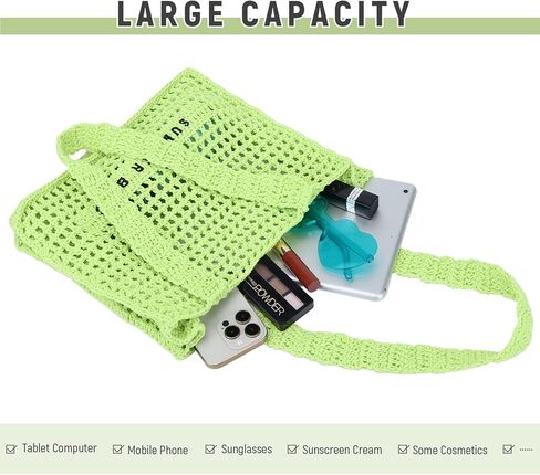 حقيبة يد الشاطئ من Freie Liebe Crochet Beach حقيبة شاطئ صيفية للنساء حقائب كبيرة متماسكة in Kuwait