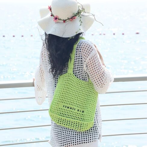 حقيبة يد الشاطئ من Freie Liebe Crochet Beach حقيبة شاطئ صيفية للنساء حقائب كبيرة متماسكة in Kuwait