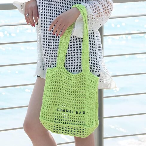 حقيبة يد الشاطئ من Freie Liebe Crochet Beach حقيبة شاطئ صيفية للنساء حقائب كبيرة متماسكة in Kuwait