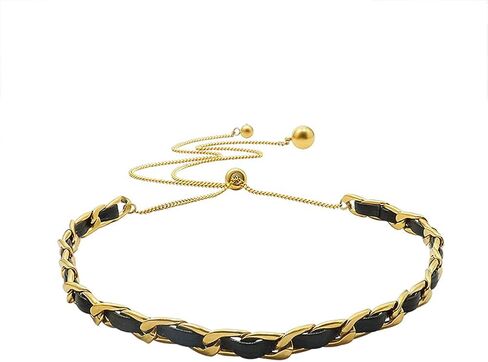 لوريم قلادة شوكر من الجلد الاسود قابلة للتعديل بسلسلة ذهبية للنساء، مجوهرات بوهو بسيطة هدية (nl006269), ستانلس ستيل, الزركون in Kuwait